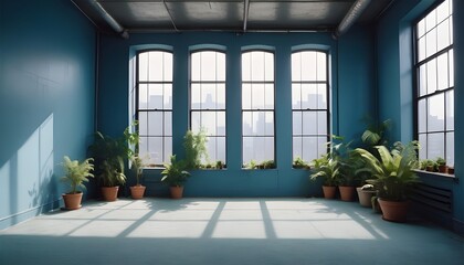 Fototapeta premium An empty loft livingroom penthouse NY,Madrid,London for Augmented reality mockup pattern frame
