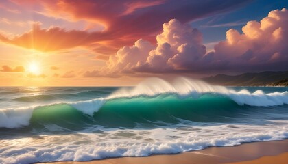 Powerful wave panorama background design illustration with light
