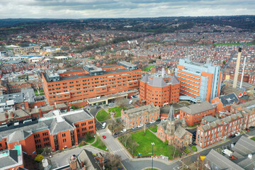 Aerial photo take in the town of Harehills in Leeds just outside the city centre, showing the St...