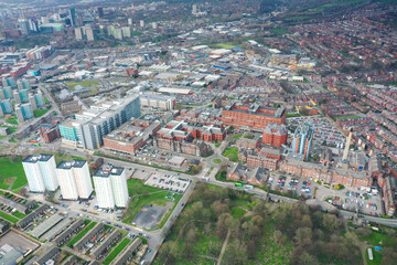 Aerial photo take in the town of Harehills in Leeds just outside the city centre, showing the St...