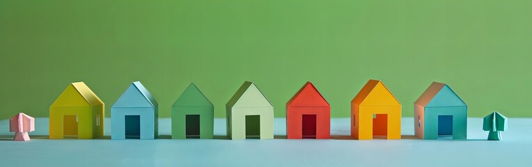 Colorful Paper Houses on Green Background