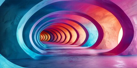 Lilac, Turquoise and Blue Colored Curves form Abstract Swoosh Tunnel.