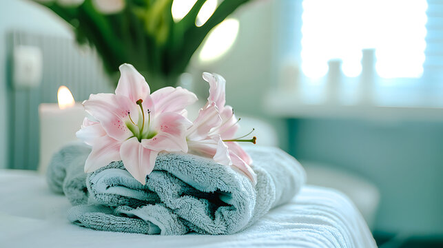 Serviettes et fleurs de lys dans un &eacute;tablissement de soins