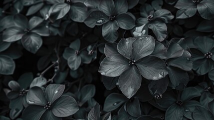 Desaturated Garden with Carissa Flower in Black and Green Palette