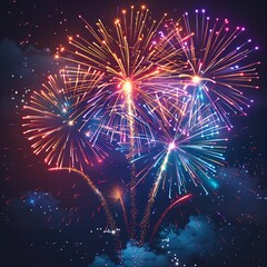 Fototapeta premium Vibrant Night Sky with Multicolored Fireworks Illuminating the Darkness
