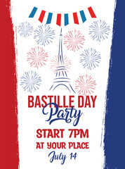 Bastille  day party poster flyer social media post design
