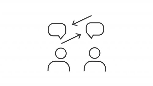 Communication line animation. Animated people and speech bubbles icon. Professional conversation. Black illustration on white background. HD video with alpha channel. Motion graphic