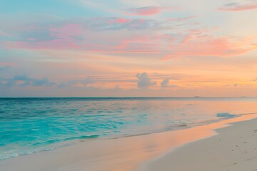 Beautiful Sunset on Beach with Calm Sea and Pastel Sky