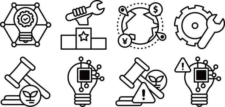 Business planning icon set for global market.