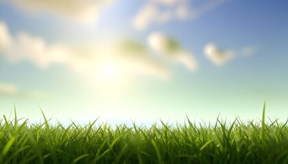 Beautiful natural background of young juicy green grass in bright summer spring morning sunlight.