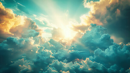 A heavenly cloudscape with sun rays