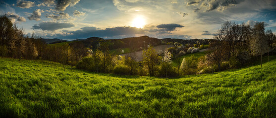 Spring evening landscape at Lower Silesia, Poland