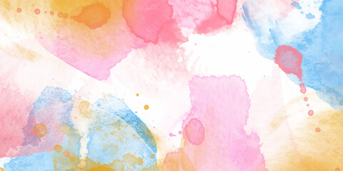 Modern colorful painted watercolor grunge canvas for splash design. abstract watercolor background with paint. Divorces and drops. Colorful gradient ink colors wet effect hand drawn canvas background