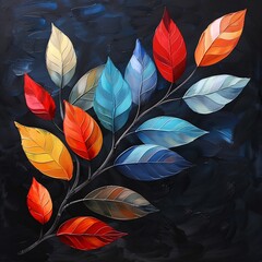 Vibrant Artwork: Abstract Tree with Colorful Leaves and Stem
