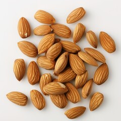 Obraz premium a precise analog photograph of almonds, white background, studio light --chaos 26 --ar 1:1 --style raw --stylize 50 Job ID: 6a20e7d5-e076-48a3-aac6-96145fa44c07