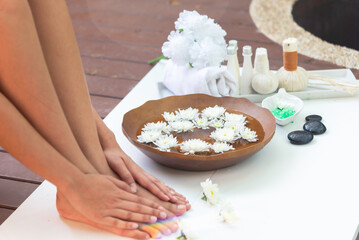 Spa massage compress balls, herbal ball on the wooden with treaments spa , Thailand