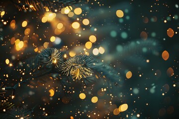 Blurred Festive Christmas Tree with Lights in the Darkness