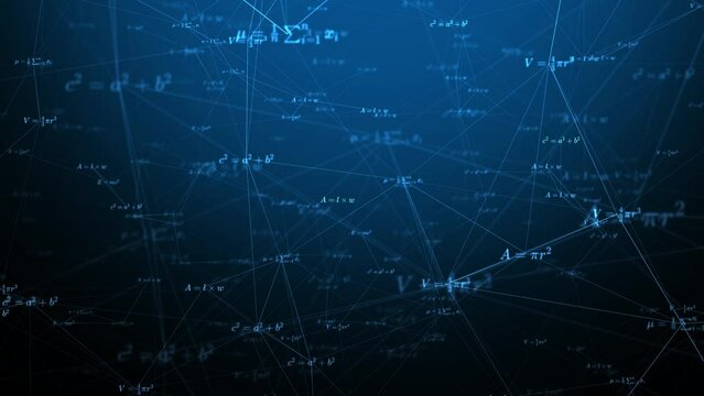 Glowing Math Plexus: Animated Blue Formulas and Equations in Motion