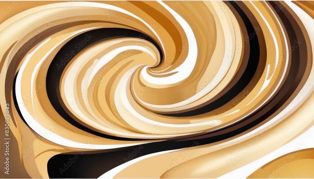 Poster dynamic abstract of swirling coffee and cream in earth tones, ideal for creative projects and backgr