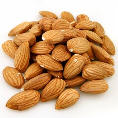 a precise analog photograph of almonds, white background, studio light --chaos 26 --ar 1:1 --style raw --stylize 50 Job ID: bdad2947-8c19-4ed4-983f-957489b94a07