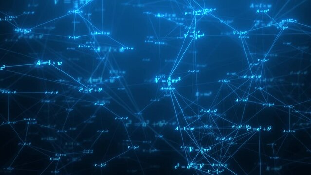 Glowing Math Plexus: Animated Blue Formulas and Equations in Motion