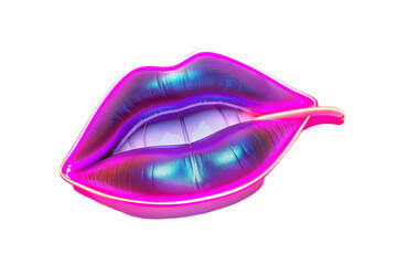 Dynamic Glowing Neon Lips Graphic Isolated on Transparent Background