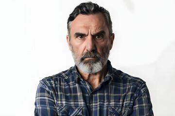 Obraz premium middle aged man with a determined and focused expression on white background. generative ai