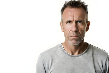 Fototapeta premium middle aged man with a determined and focused expression on white background. generative ai