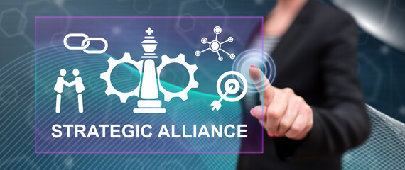 Woman touching a strategic alliance concept
