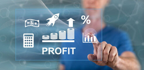 Man touching a profit concept