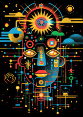 Obraz premium Neon Robot with Tropical Vibes 