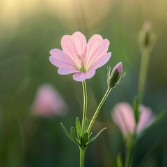Fototapeta premium Nature's Symphony: A Flower Field with a Pink Flower