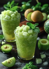 Honeydew Smoothie - Light green with honeydew chunks. 