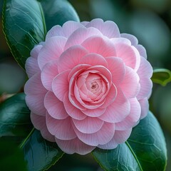 Exquisite Pink Camellia Flower in Full Bloom