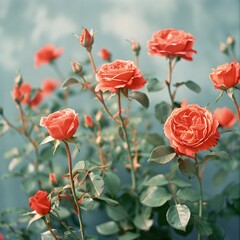 Bouquet of Peach Roses with a Green Leaf