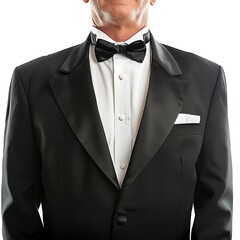 Butler torso dressed in tux isolated against white background