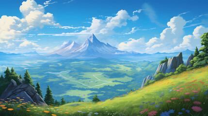 Fototapeta premium digital colorful fantasy landscape graphics poster background