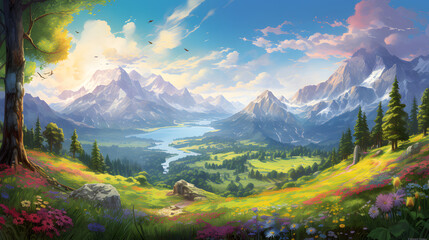 Fototapeta premium digital colorful fantasy landscape graphics poster background