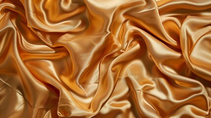 Fototapeta premium Close-up of luxurious golden satin fabric with smooth, flowing folds. Perfect for backgrounds, fashion, and textiles.