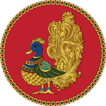 Traditional Tanjore Golden Swan/Peacock Beautiful Vector Illustration