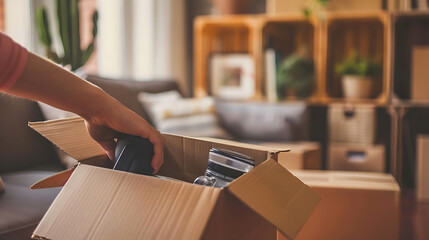 a person is moving a box with a camera and a camera in it.