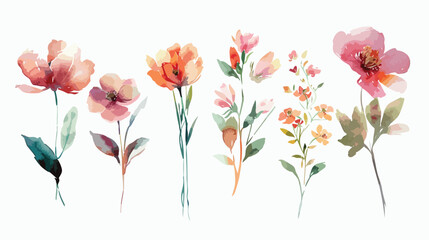 Watercolor flowers leaves Four . Perfectly for greeti