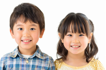 Smiling Asian Brother and Sister Portrait in Studio