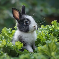 Adorable Baby Bunny Amidst Lettuce
