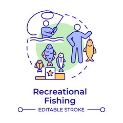 Recreational fishing multi color concept icon. Physical activity, outdoor hobby. Round shape line illustration. Abstract idea. Graphic design. Easy to use in infographic, presentation