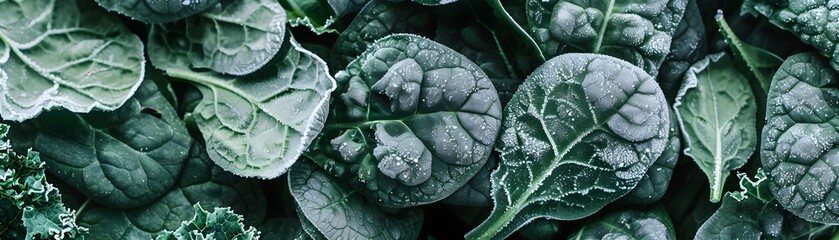 Fototapeta premium Frozen Leafy Greens Reflecting Mystical Glow in Natural Environment