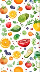 Obraz premium top view illustration of assorted vibrant fruit and vegetable composition
