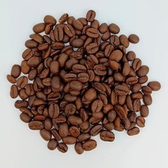 Roasted coffee beans isolated on white background