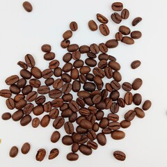 Roasted coffee beans isolated on white background