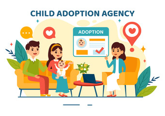Child Adoption Agency Vector Illustration to Taking Kids to Be Raised and Educated with Love and Affection in a Flat Style Cartoon Background